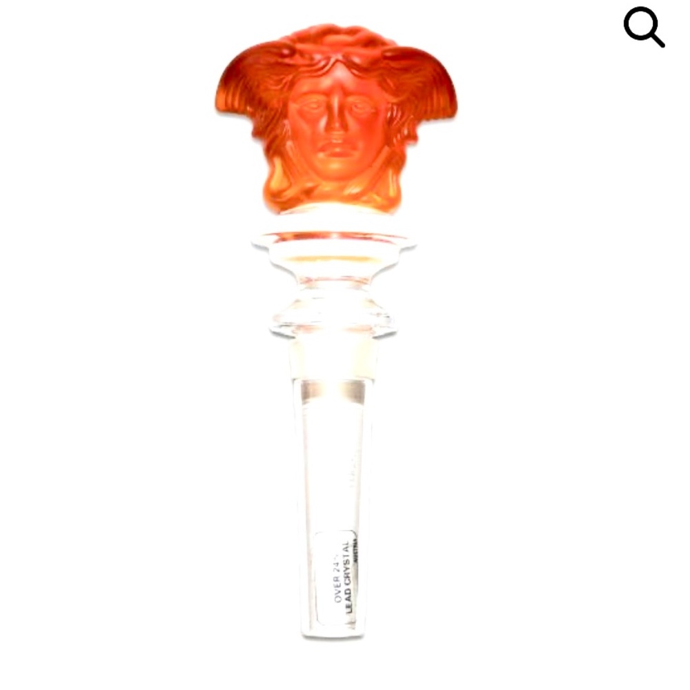 Rosenthal Versace Medusa Orange Red Frosted Crystal Wine Bottle Stopper